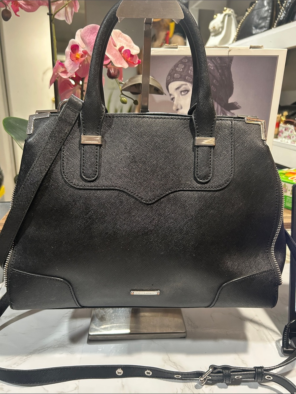 Rebecca Minkoff Amorous Black Saffiano Leather 2-Way Satchel Bag